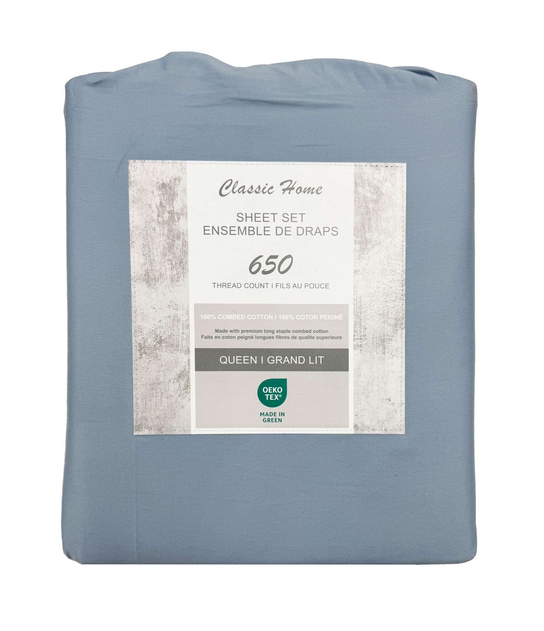 Cotton House 100% Combed Cotton Queen Sheet Set - 650 Thread Count Blue
