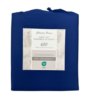 Cotton House 100% Combed Cotton King Sheet Set - 650 Thread Count Navy
