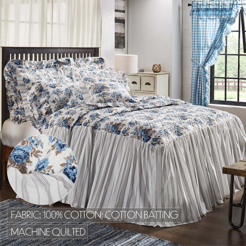 Selena II Ruffled Queen Coverlet - Blue Floral