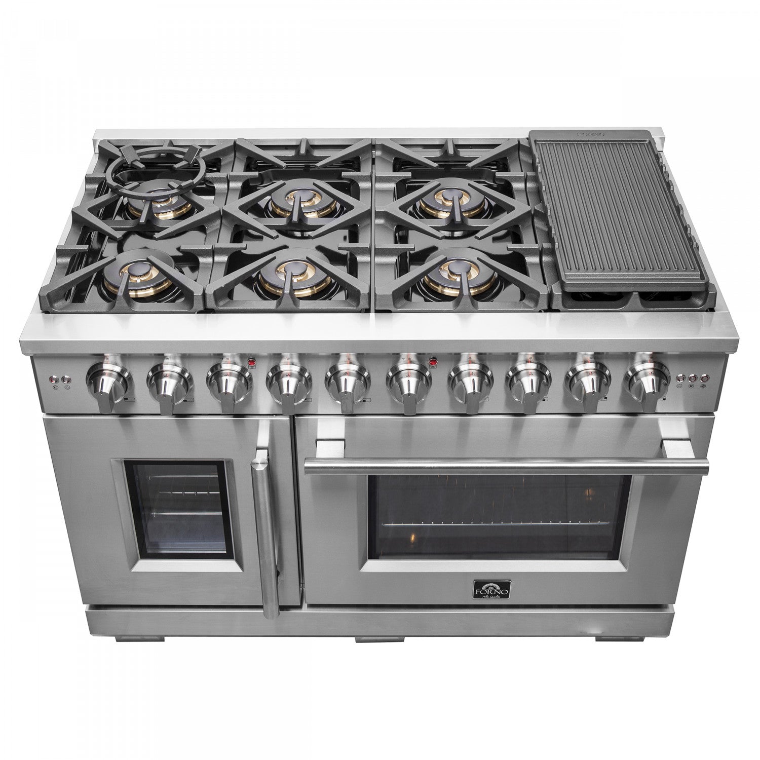 Forno Capriasca 48" Stainless Steel Freestanding Double Oven Gas Range with Air Fry (6.58 Cu. Ft.) - FFSGS6460-48