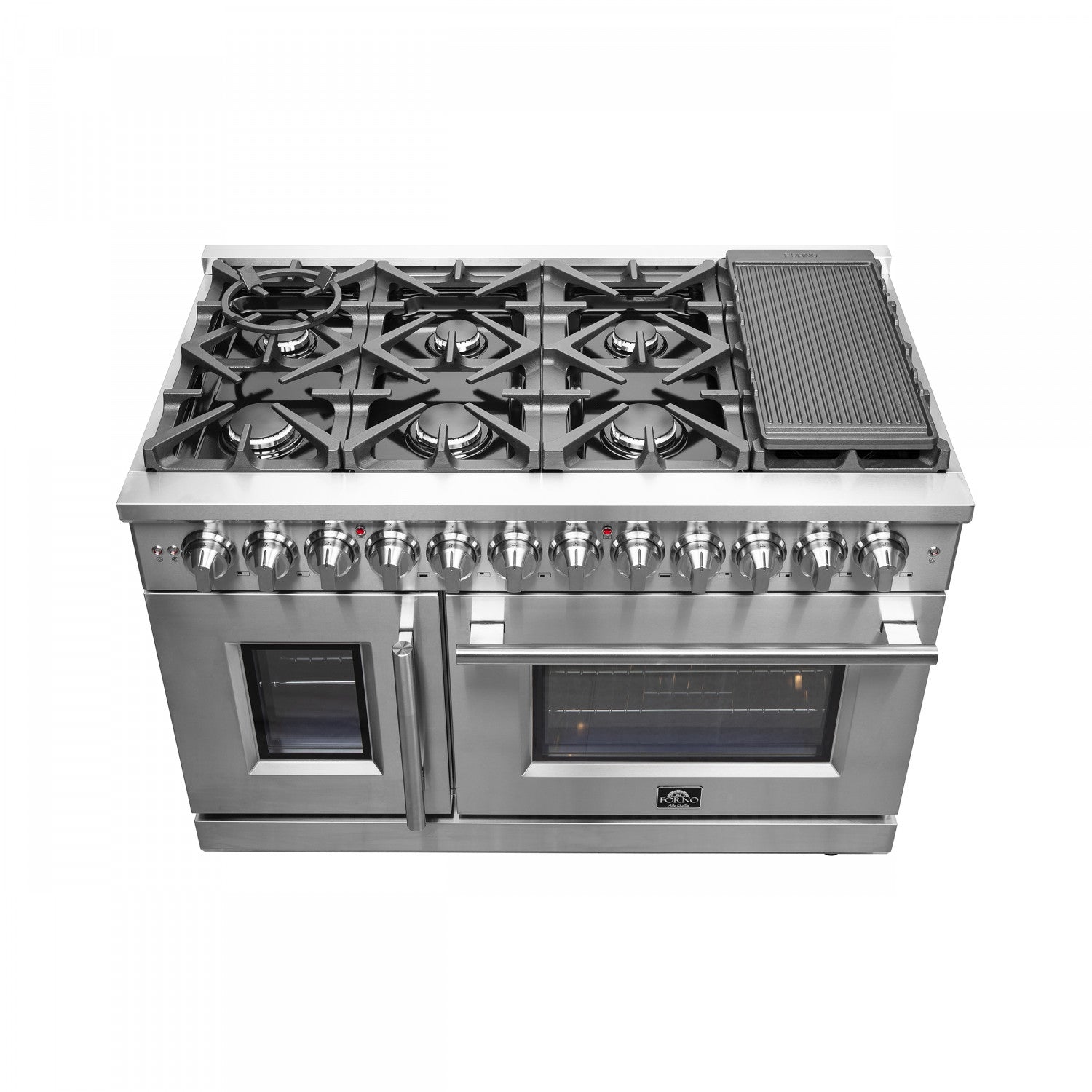 Forno Massimo 48" Stainless Steel Freestanding Dual Fuel Double Oven Range with Air Fry (6.58 Cu. Ft.) - FFSGS6325-48