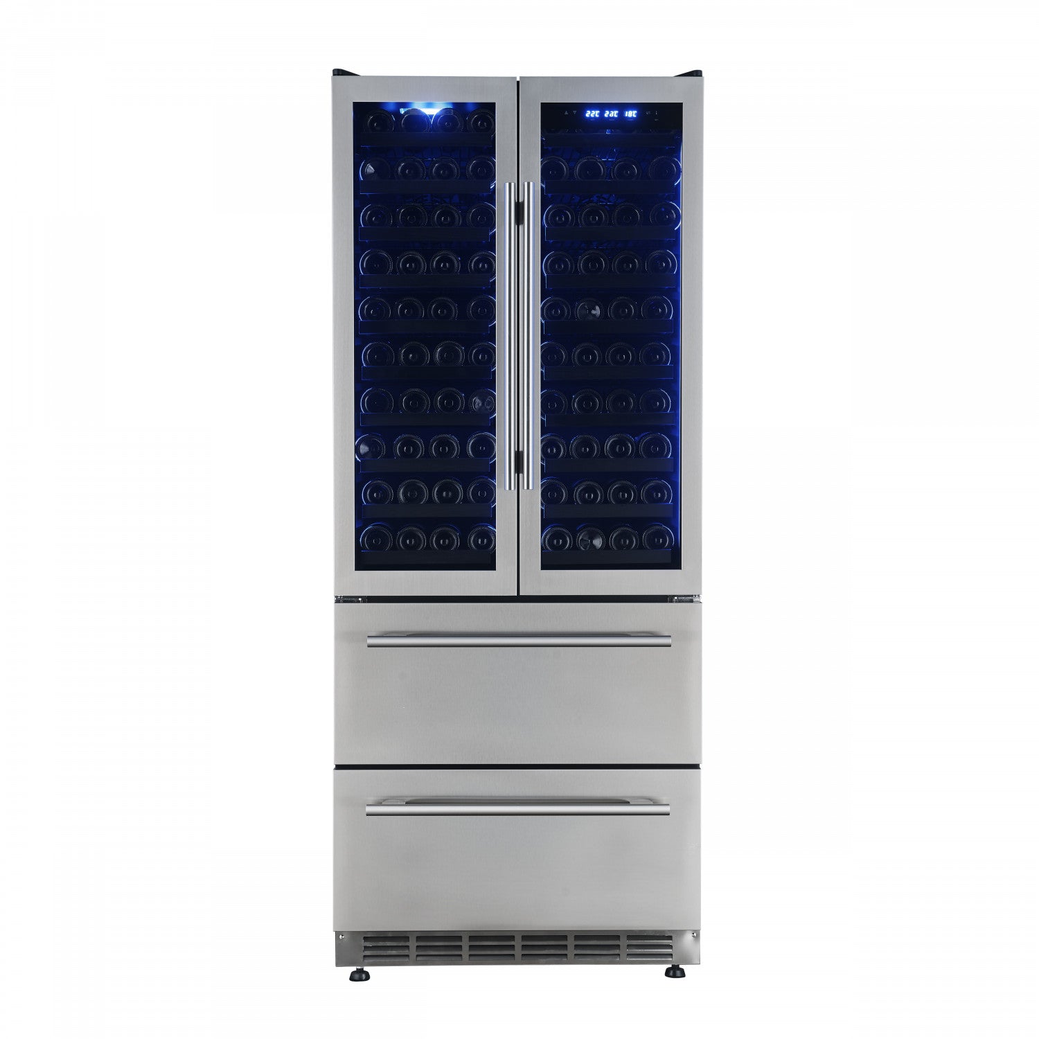 Forno Campania 32" 17.7 Cu.Ft.Stainless Steel 120 Bottle Dual Wine Cooler with Two Beverage Drawers - FWCDR6635-32S