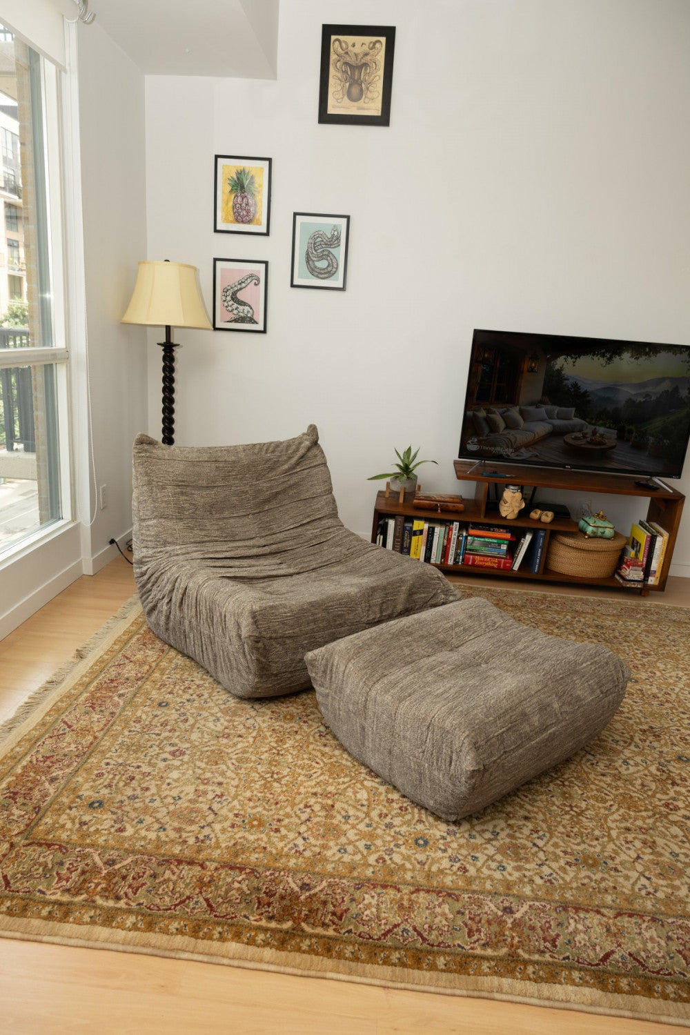 Dontae All Foam Armless Chair and Ottoman - Taupe