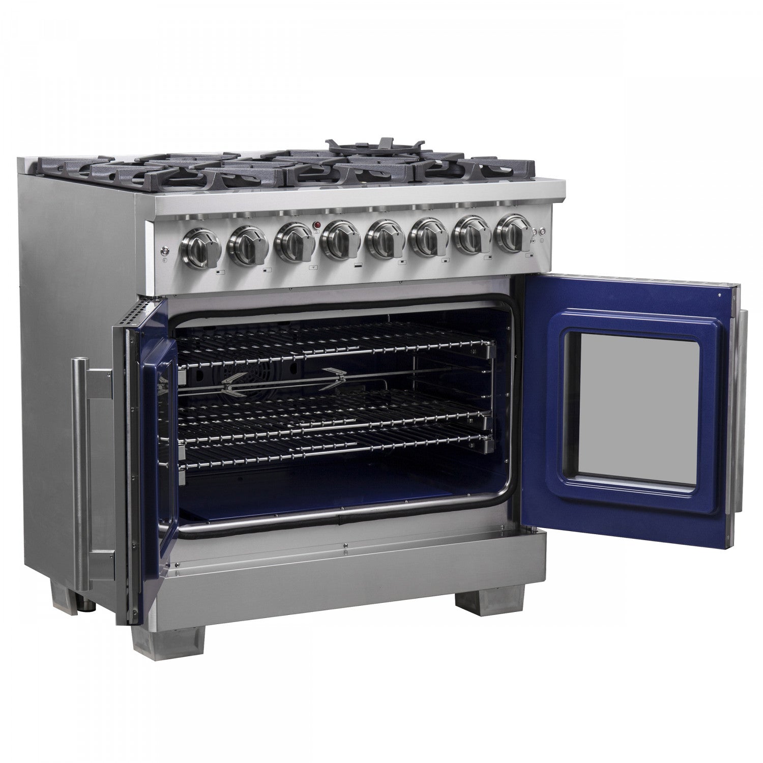 Forno Capriasca 36" Stainless Steel French Door Dual Fuel Range with True Convection (5.36 Cu. Ft.) - FFSGS6387-36