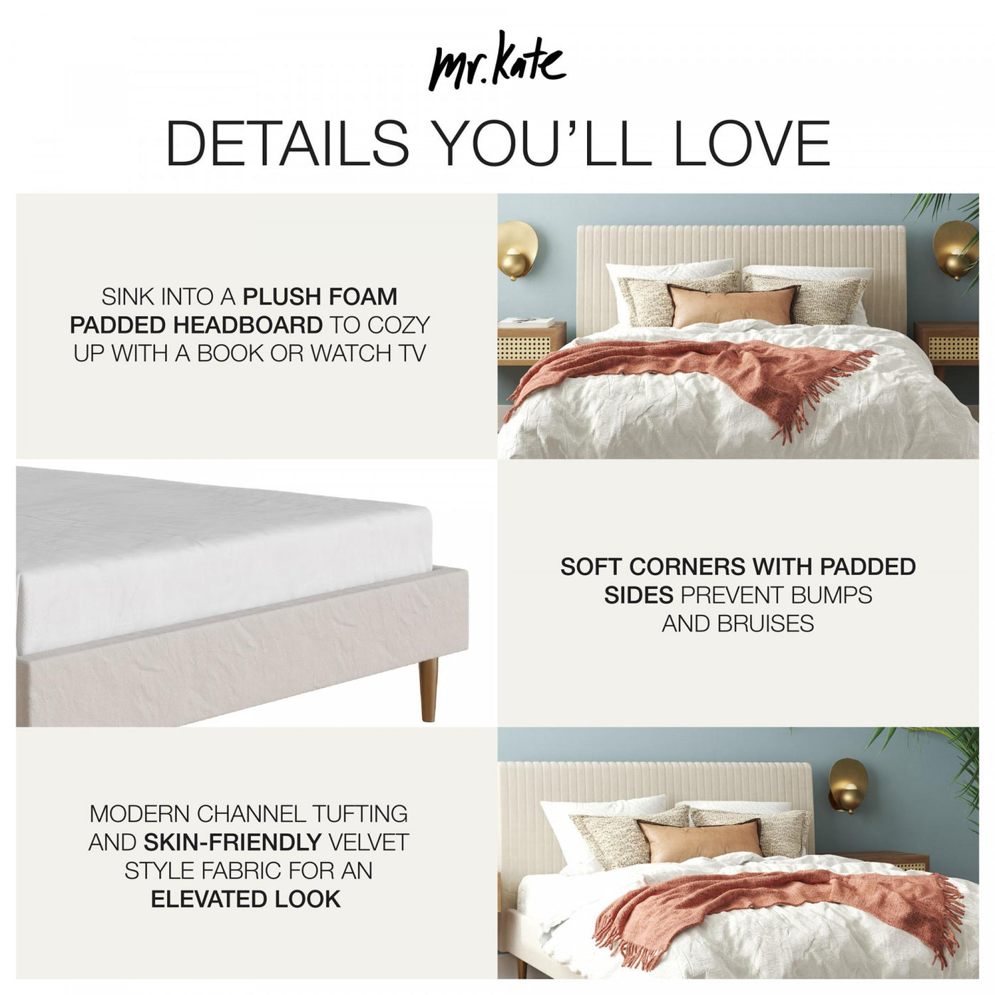 Daphne Upholstered Full Bed - Ivory Velvet