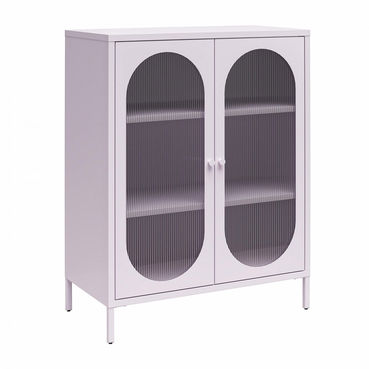 Luna Short 2-Door Metal Accent Cabinet with Fluted Glass - Lilac