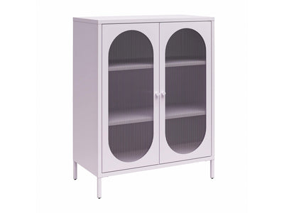 Luna Short 2-Door Metal Accent Cabinet with Fluted Glass - Lilac