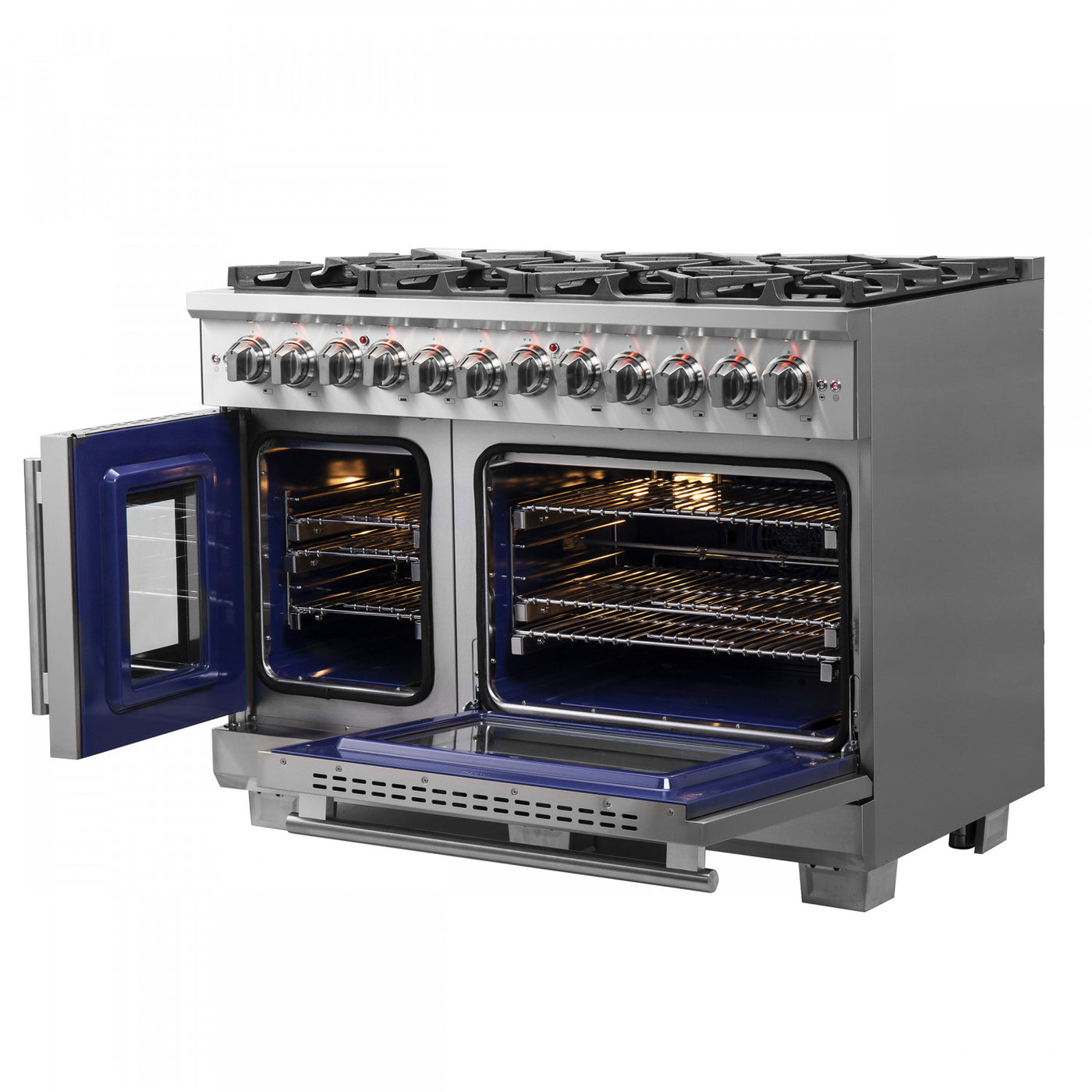 Forno Capriasca 48" Stainless Steel Freestanding Dual Fuel Double Oven Range with Air Fry (6.58 Cu. Ft.) - FFSGS6387-48