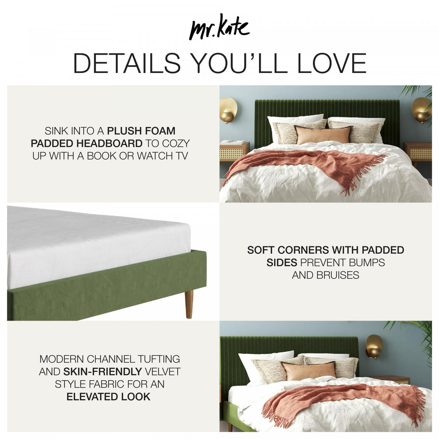 Daphne Upholstered Full Bed - Olive Green Velvet