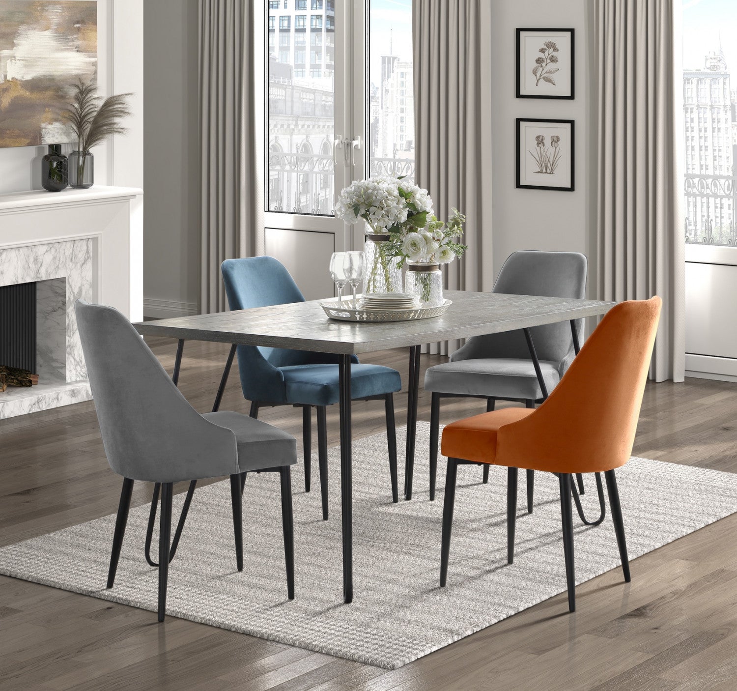 Eugenie Velvet Dining Chair - Orange - Set of Two