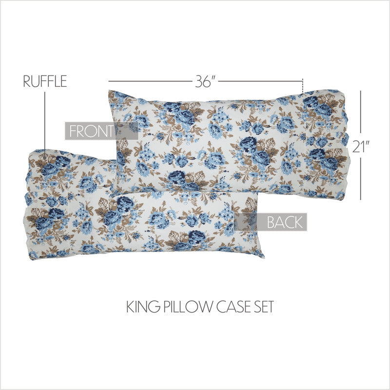 Selena II Ruffled King Pillow Case - Blue Floral - Set of 2