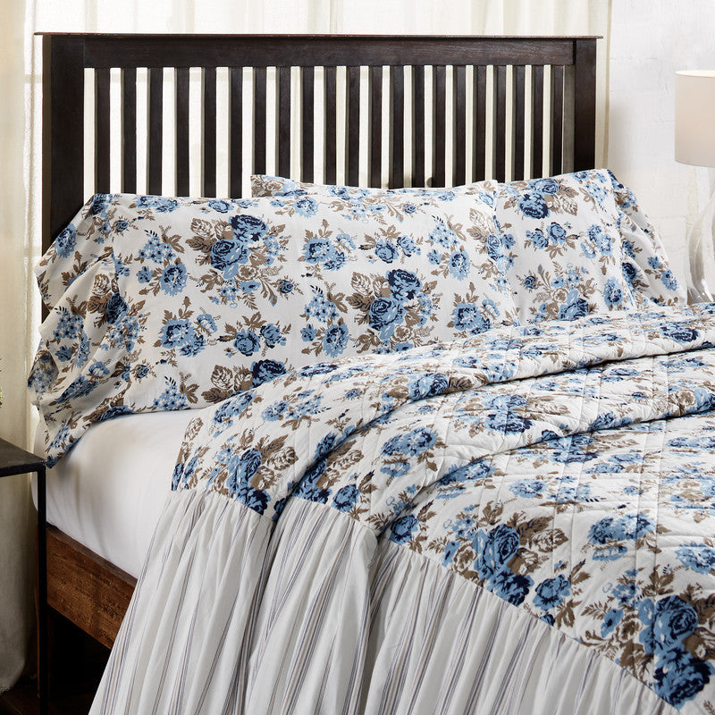 Selena II Ruffled King Pillow Case - Blue Floral - Set of 2