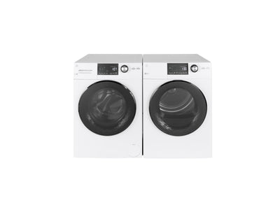 GE White Front Load Washer with Steam (2.8 IEC Cu.Ft.) & White Vented Electric Dryer with Stainless Steel Drum (4.1 Cu.Ft.) - GFW148SSMWW/GFD14JSINWW