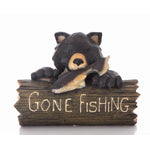 Bear Gone Fishing Statue - Black/ Brown