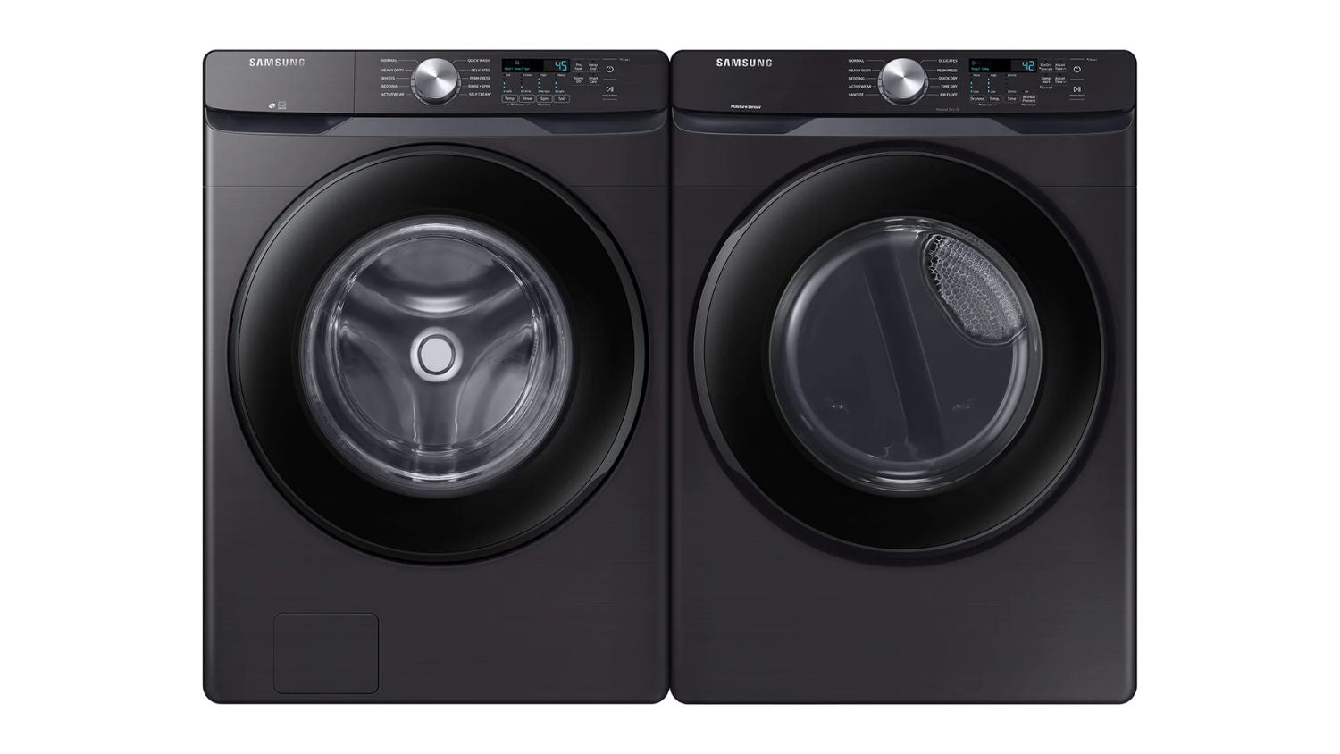 Samsung Black Stainless Steel Front-Load Washer (5.2 cu. ft.) & Black Stainless Steel Electric Dryer (7.5 cu. ft.) - WF45T6000AV/A5/DVE45T6005V/AC