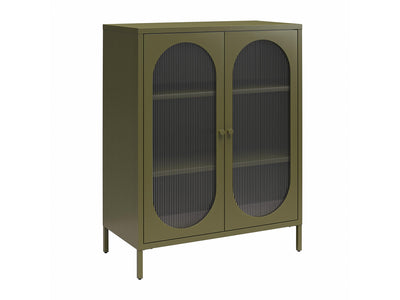 Luna Short 2-Door Metal Accent Cabinet with Fluted Glass - Olive Green