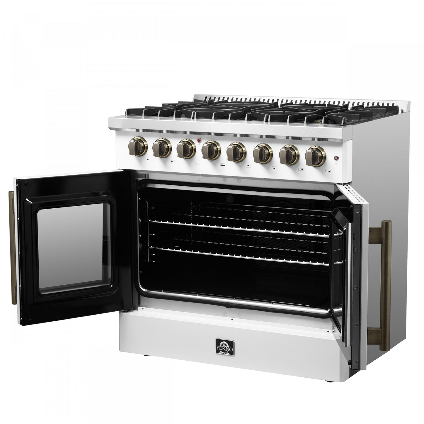 Forno Galiano 36" White French Door Dual Fuel Range with True Convection (5.36 Cu. Ft.) - FFSGS6356-36WHT