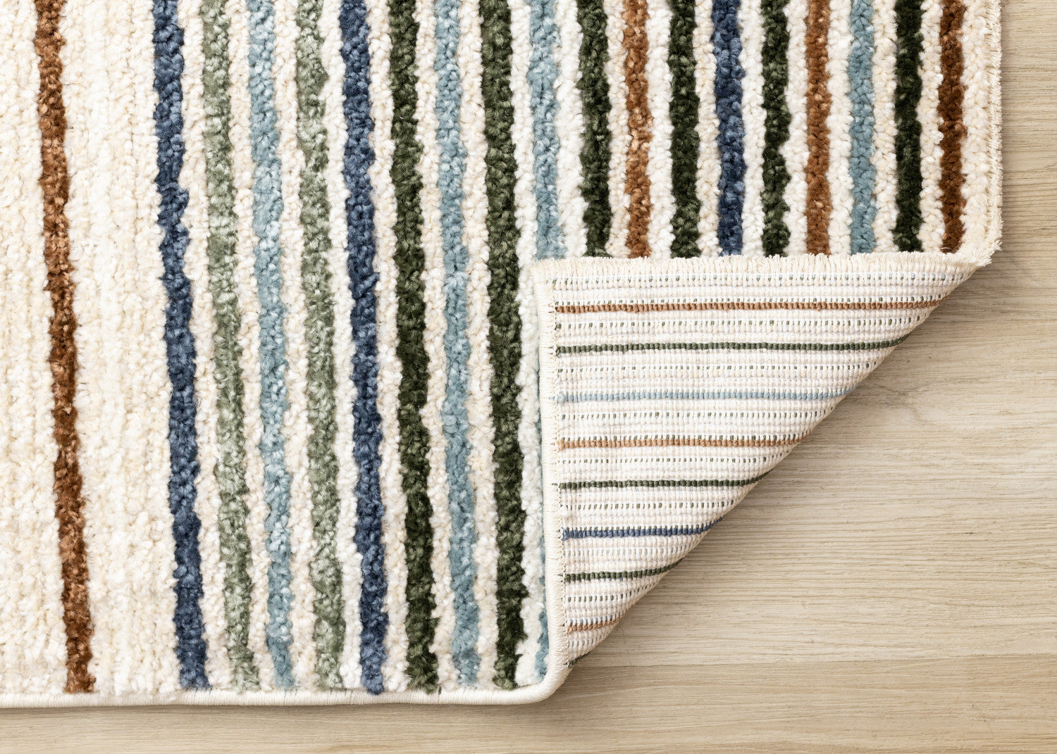 Nora Casual Contemporary Striped Area Rug - Cream Blue Yellow - 5' X 8'