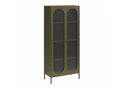 Luna Tall 2-Door Accent Cabinet with Fluted Glass - Olive Green