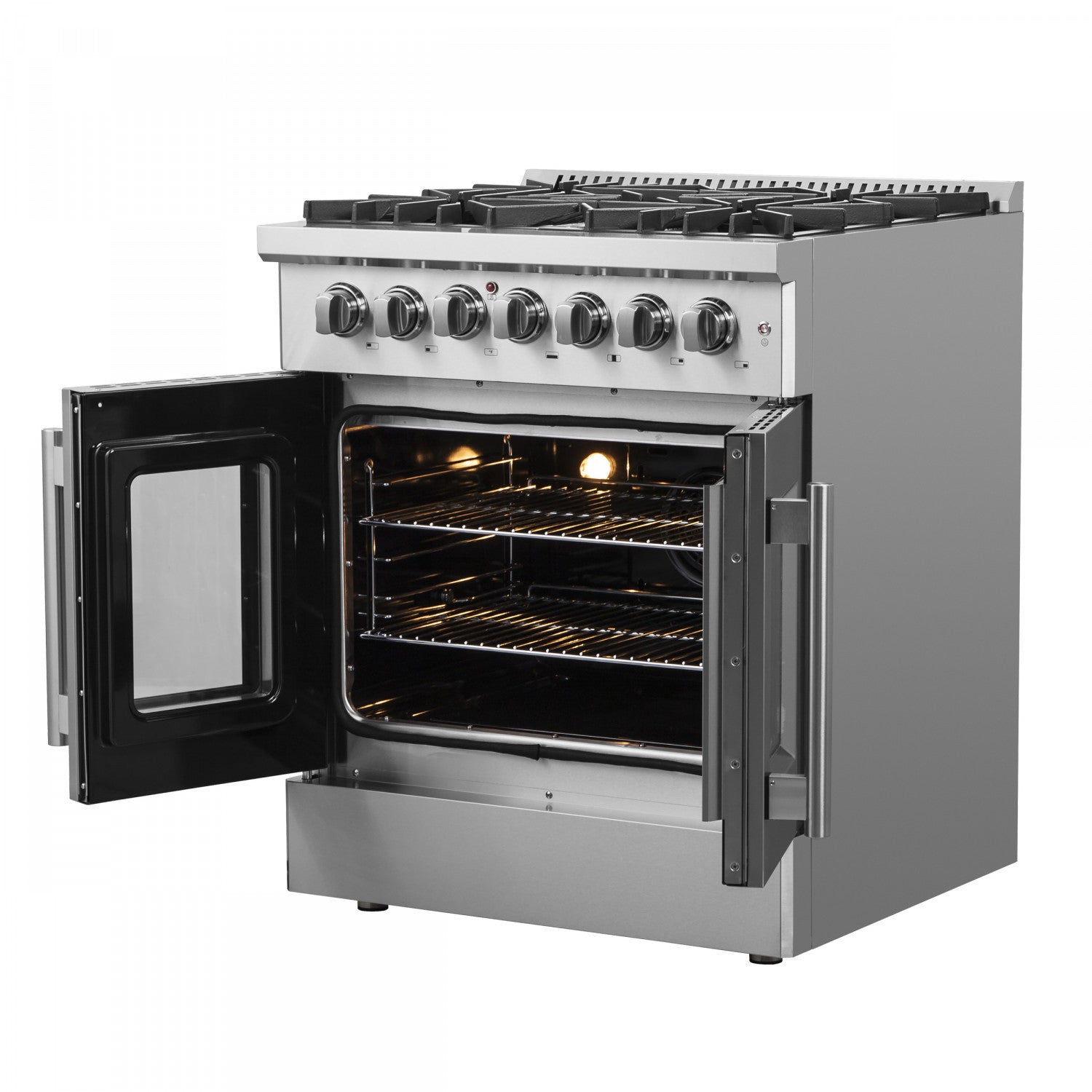 Forno Galiano 30" Stainless Steel French Door Dual Fuel Range with True Convection (4.32 Cu. Ft.) - FFSGS6356-30