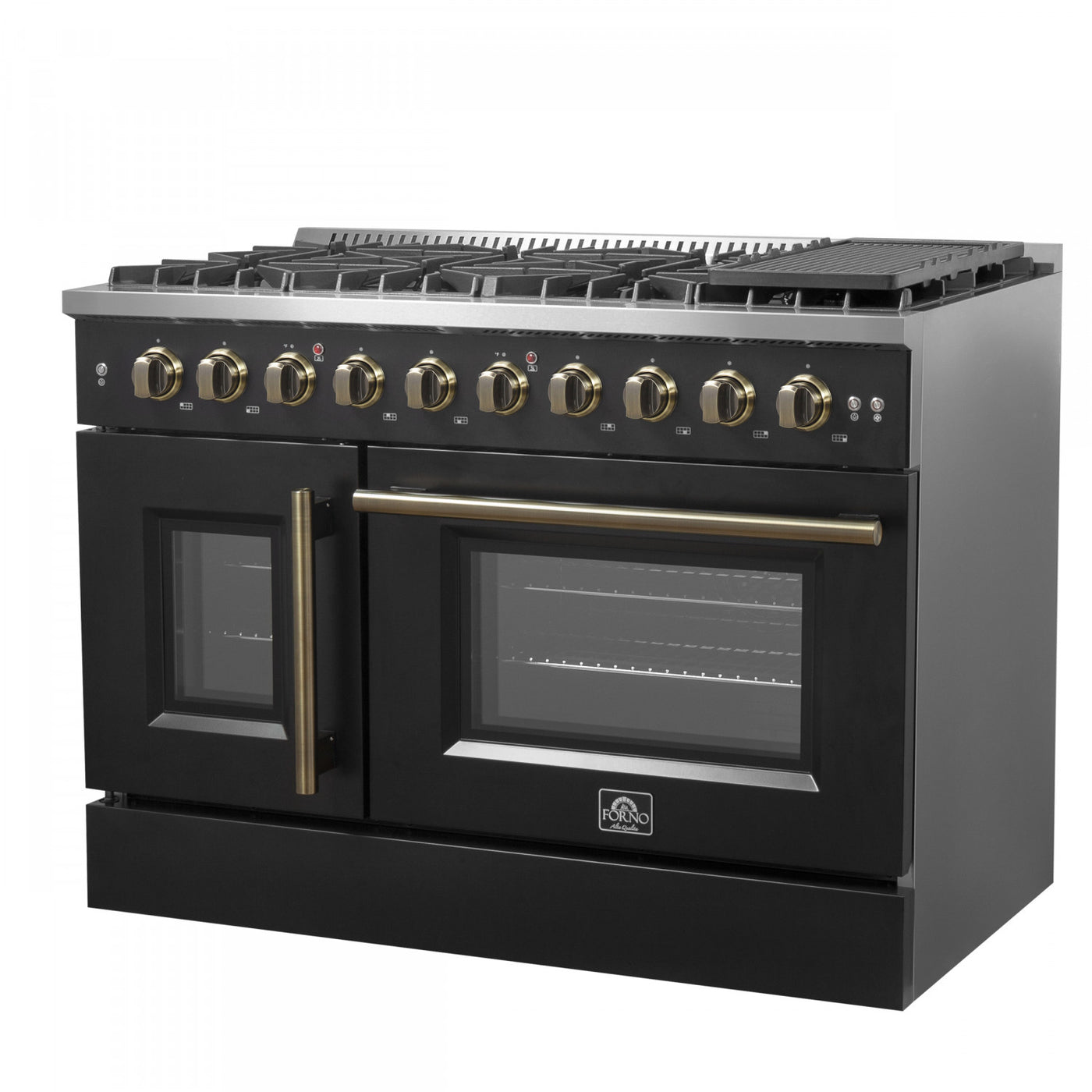 Forno Galiano 48" Black Freestanding French Door Double Oven Gas Range (6.58 Cu. Ft.) - FFSGS6444-48BLK