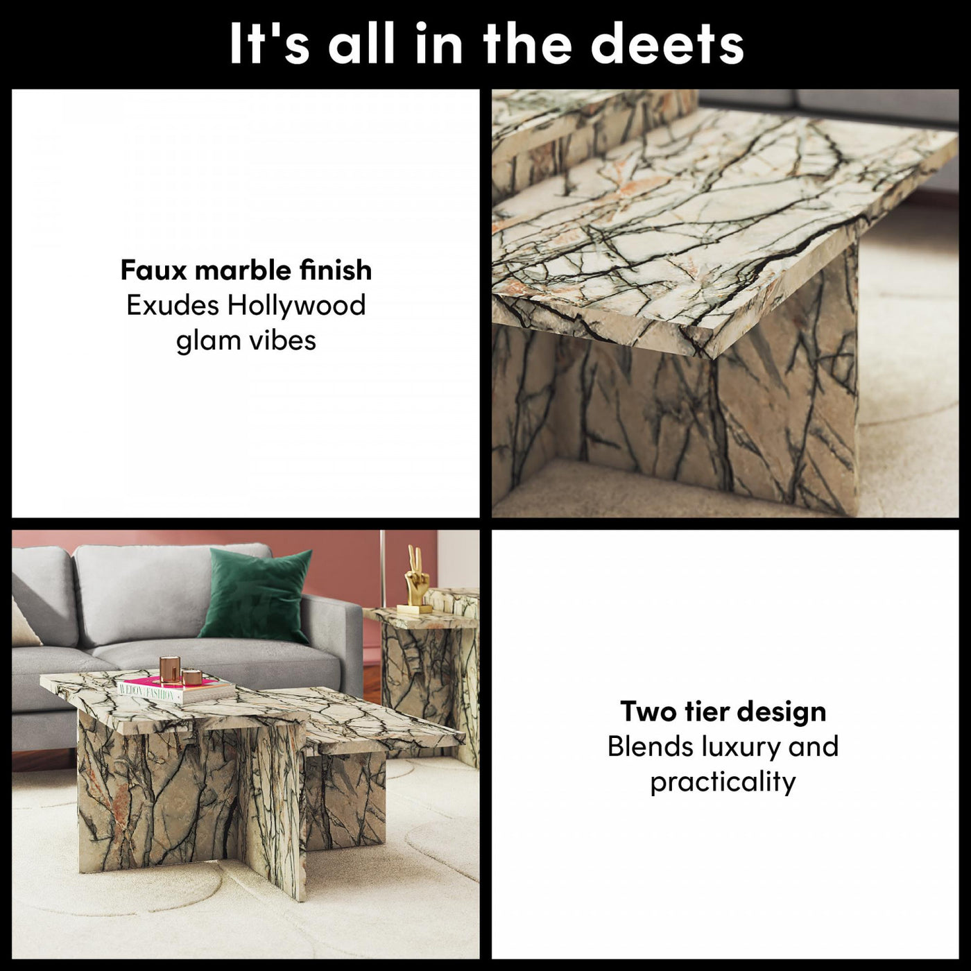 Brielle Two-Tiered Coffee Table - Faux Onyx Marble