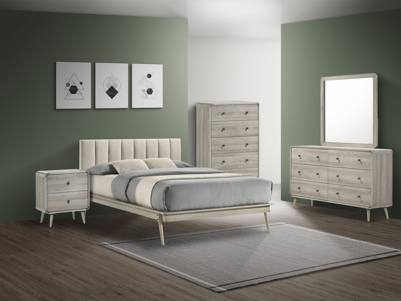 Kaiya 5-Piece Full Upholstered Bedroom Package - Antique Grey