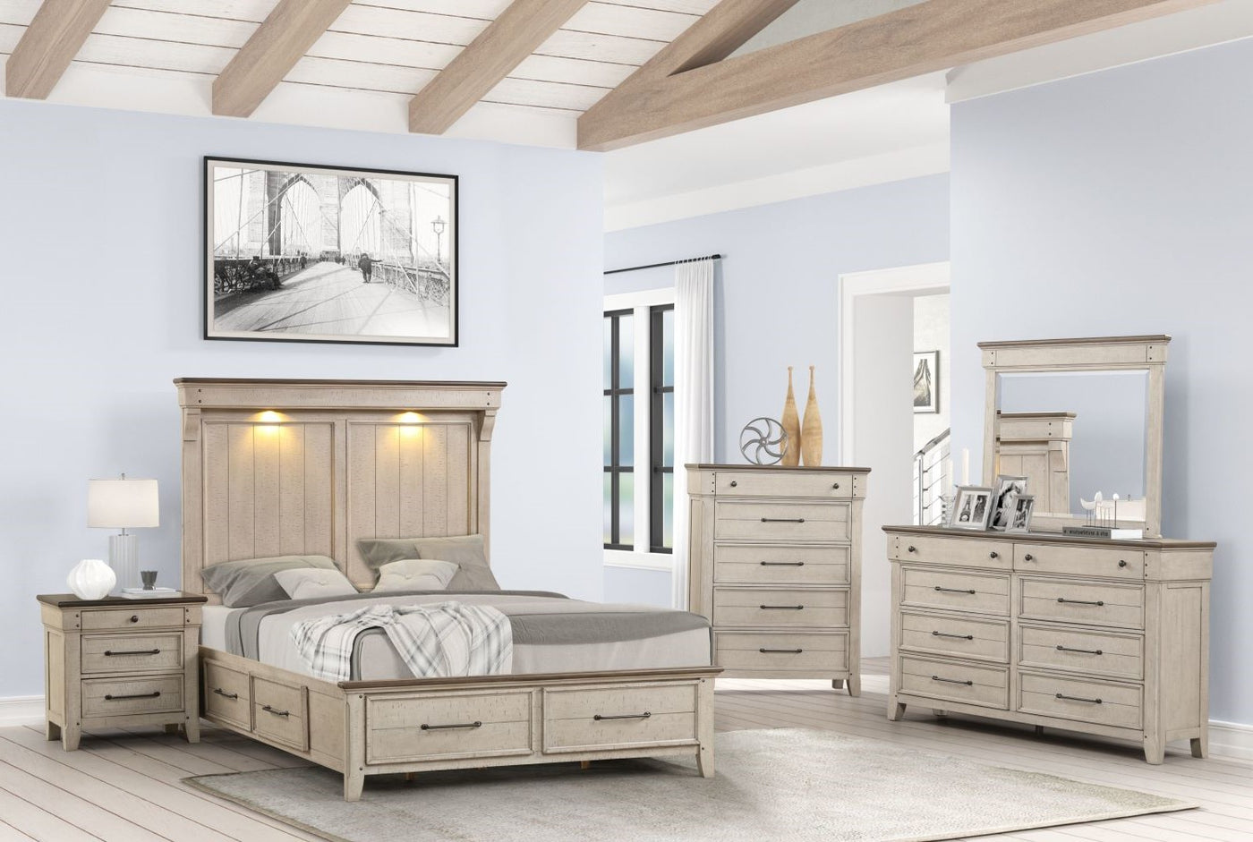 Bungalow 3-Piece Queen Storage Bed - Brown, Light Grey