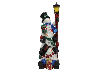 Nicholas Snowman Indoor/Outdoor Lamp Post Statue - White/ Red