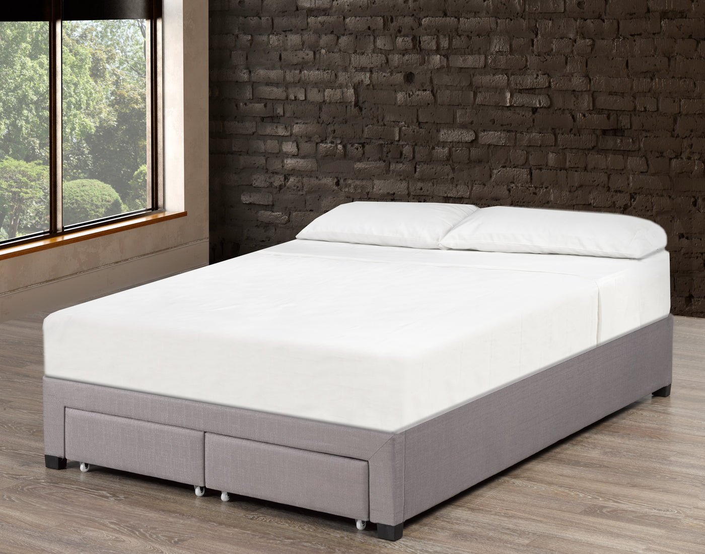 Brent Full Platform Bed Base With Drawers- Grey