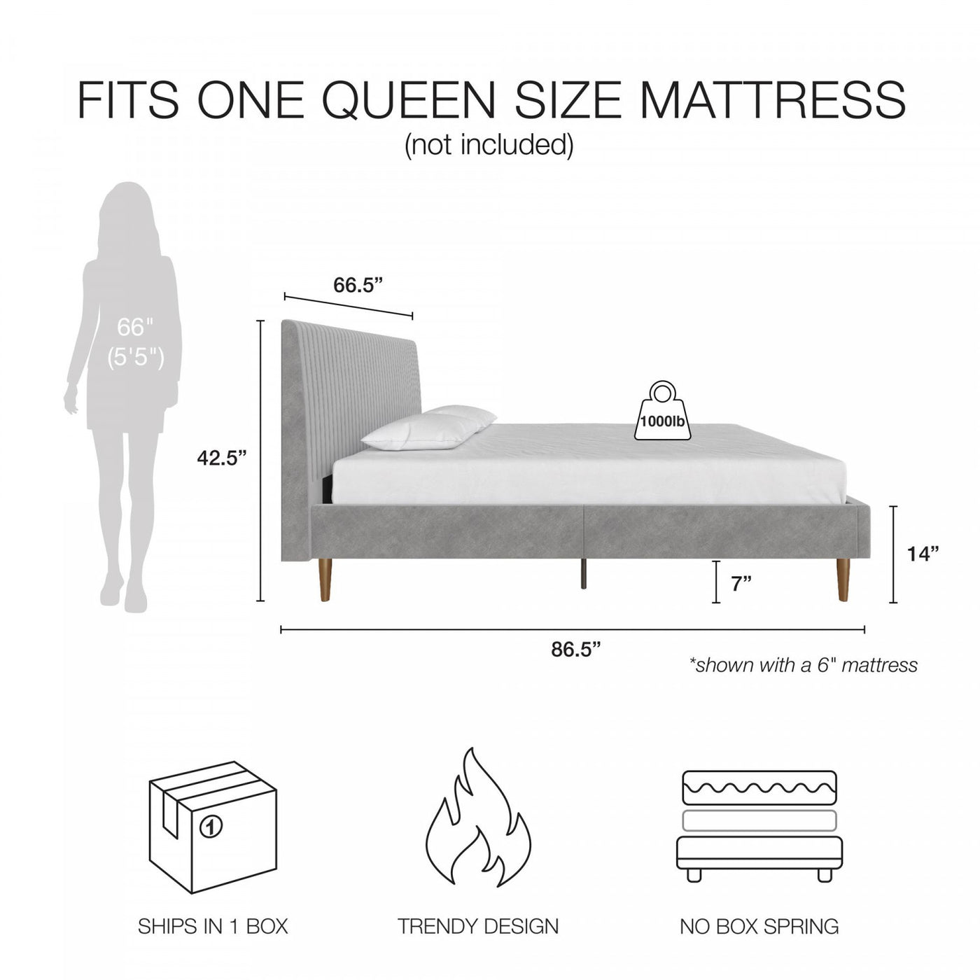 Daphne Upholstered Queen Bed - Light Gray Velvet