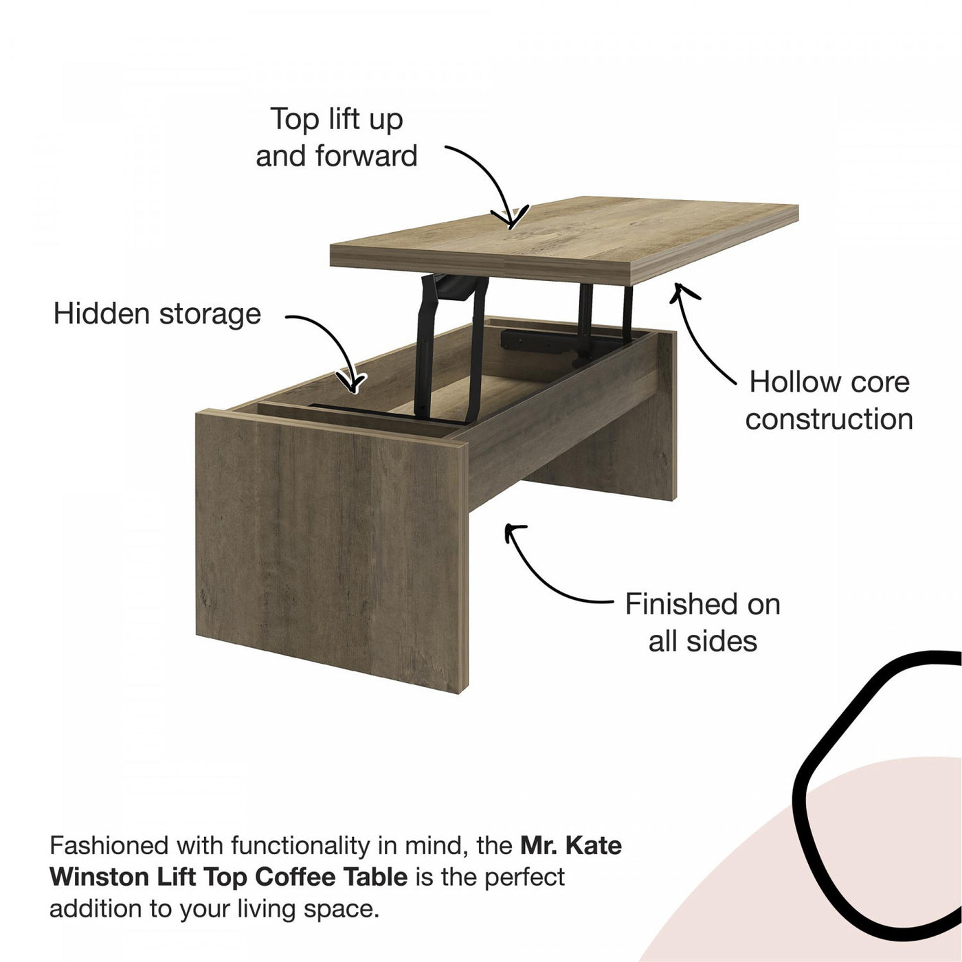 Winston Lift-Top Coffee Table - Rustic Oak