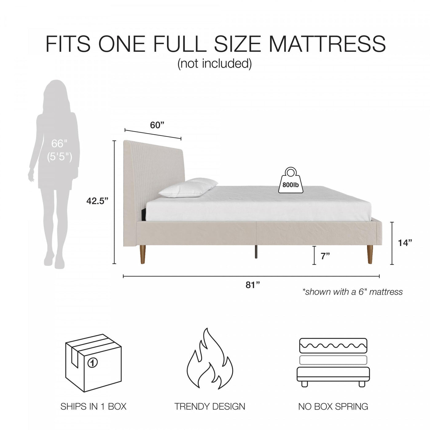 Daphne Upholstered Full Bed - Ivory Velvet