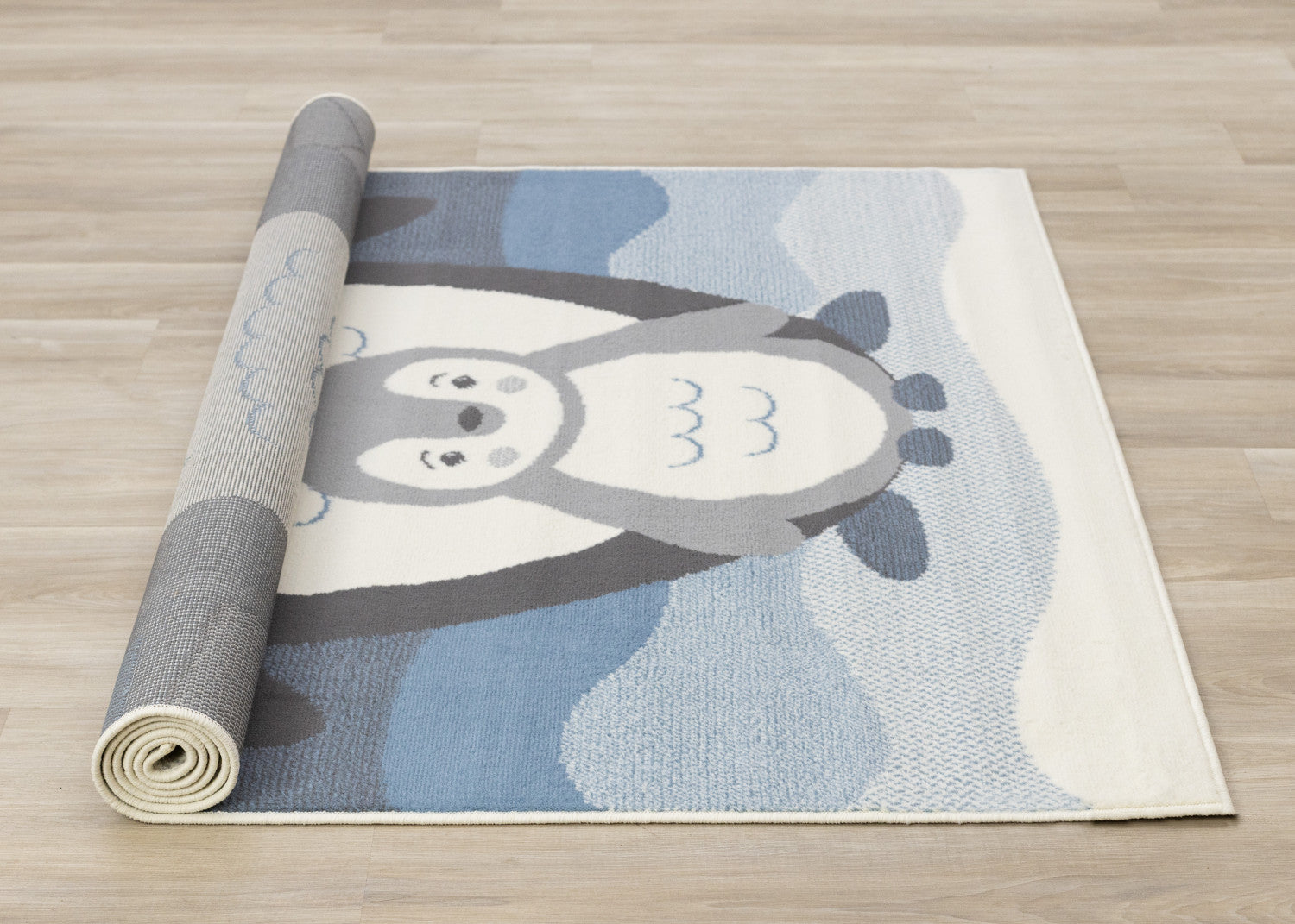 Kids Baby Penguin Area Rug - Grey Blue - 4' X 6'