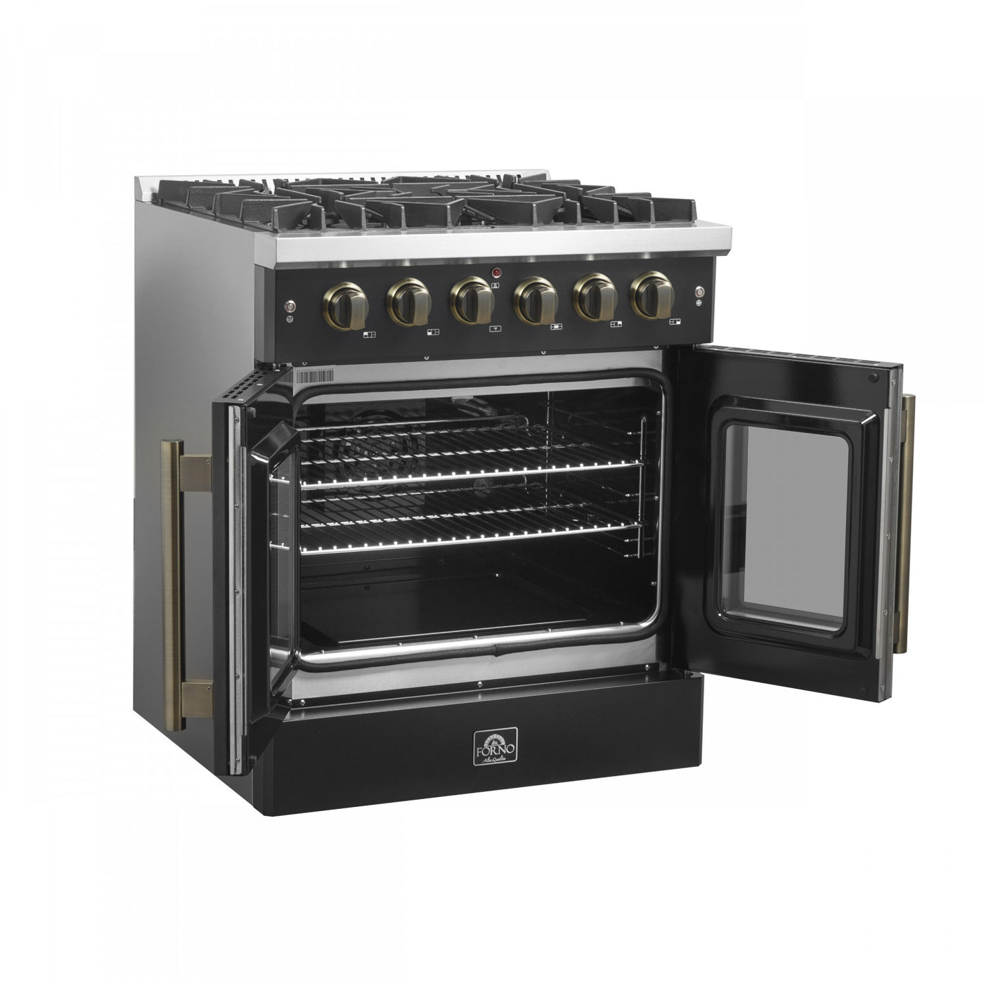 Forno Galiano 30" Black French Door Freestanding Gas Range (4.32 Cu. Ft.) - FFSGS6444-30BLK