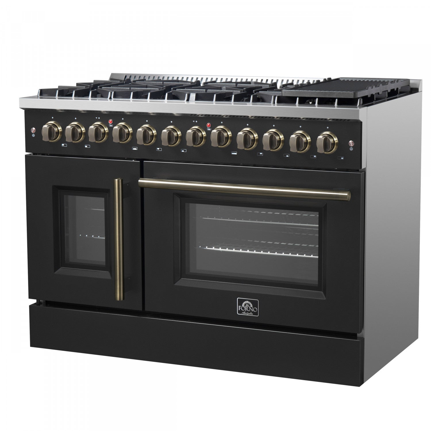 Forno Galiano 48" Black Freestanding Dual Fuel Double Oven Range with True Convection (6.58 Cu. Ft.) - FFSGS6356-48BLK