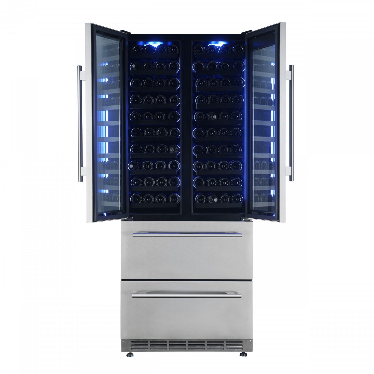 Forno Campania 32" 17.7 Cu.Ft.Stainless Steel 120 Bottle Dual Wine Cooler with Two Beverage Drawers - FWCDR6635-32S