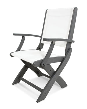 POLYWOOD® Coastal Folding Chair - Textured Silver/Slate Grey/White Sling