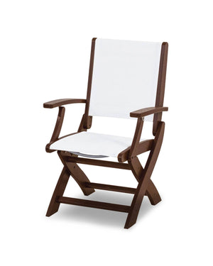 POLYWOOD® Coastal Folding Chair - Satin Mahogany/Mahogany/White Sling