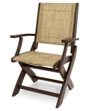 POLYWOOD® Coastal Folding Chair - Satin Mahogany/Mahogany/Burlap