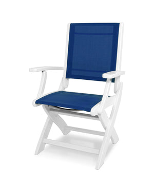 POLYWOOD® Coastal Folding Chair - White/Royal Blue