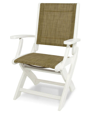 POLYWOOD® Coastal Folding Chair - White/ Burlap
