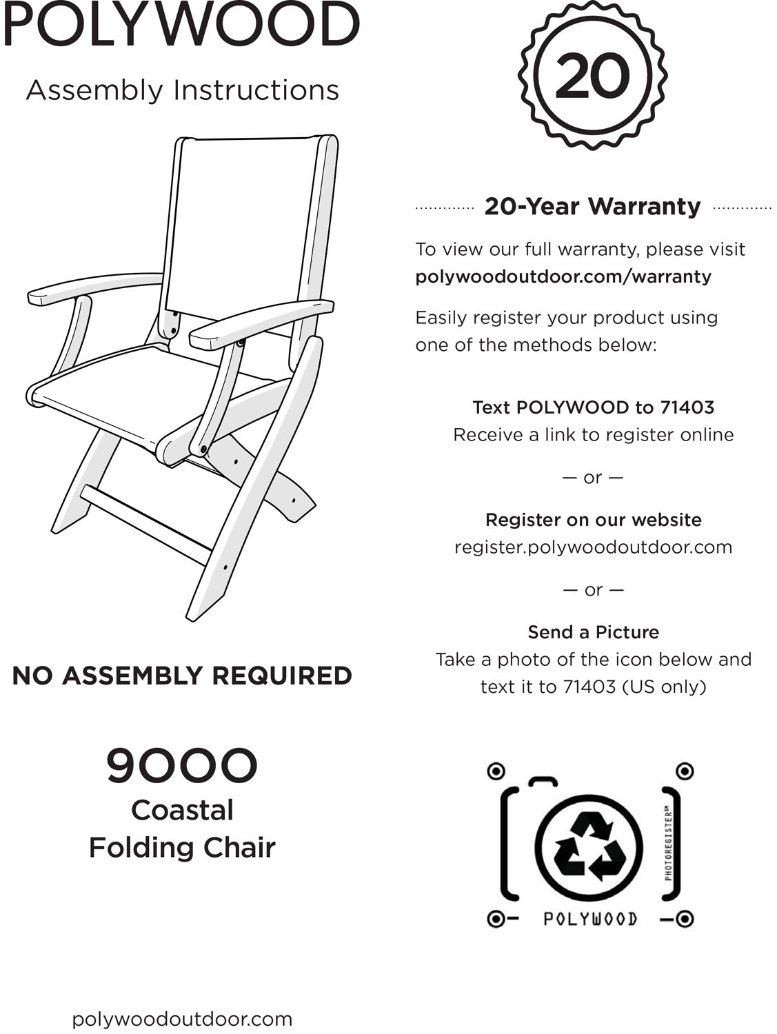 POLYWOOD® Coastal Folding Chair - White/White