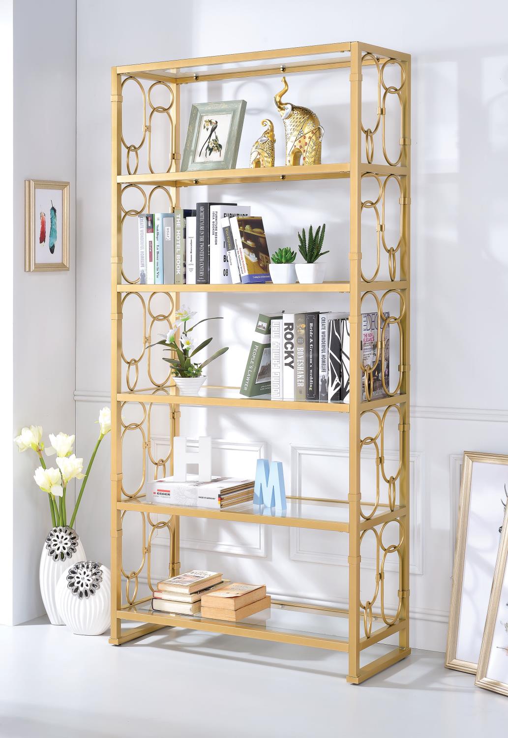 Avenal - III Bookshelf - Gold and Clear Glass