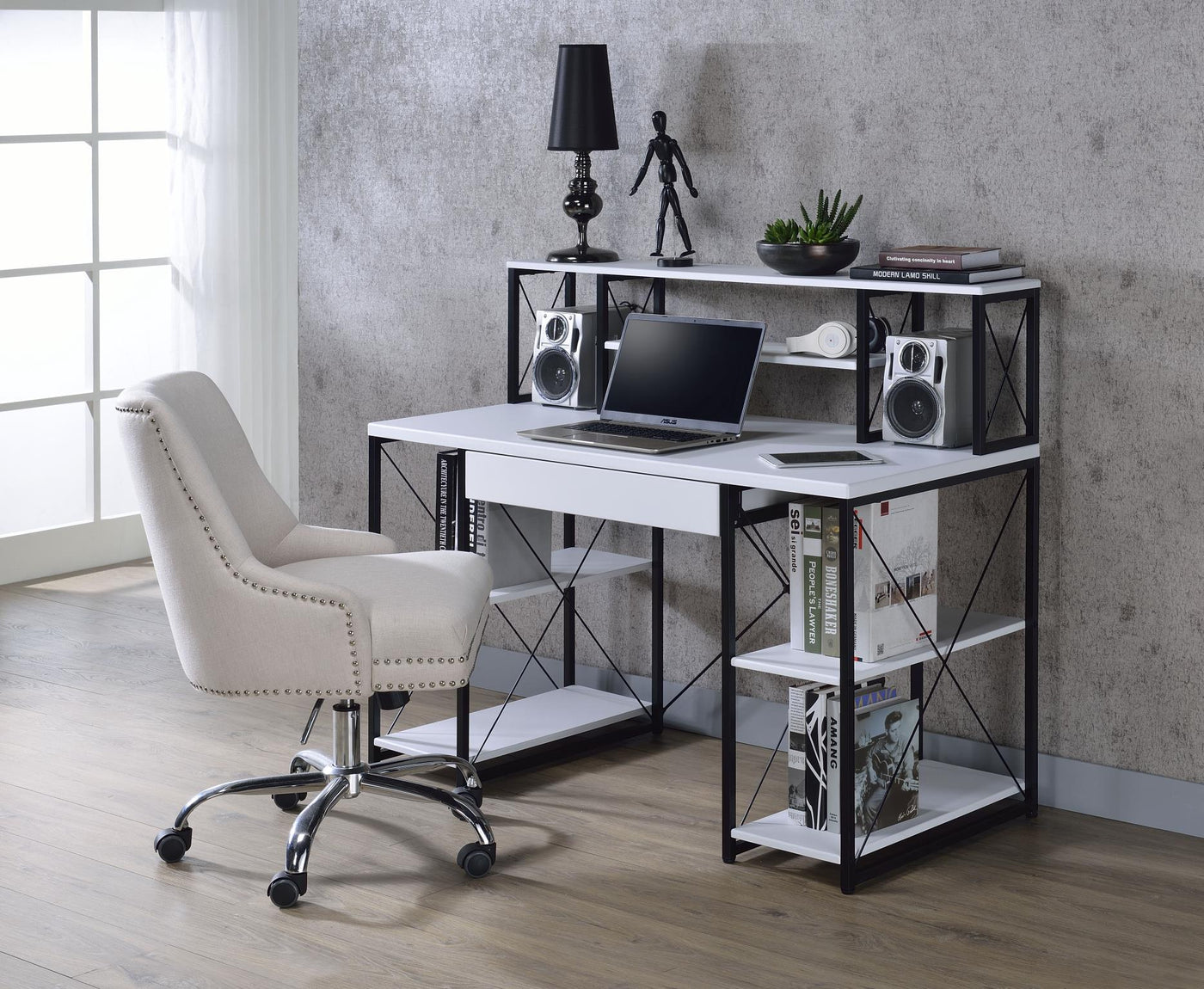 Melville Office Desk White/Black Leon's