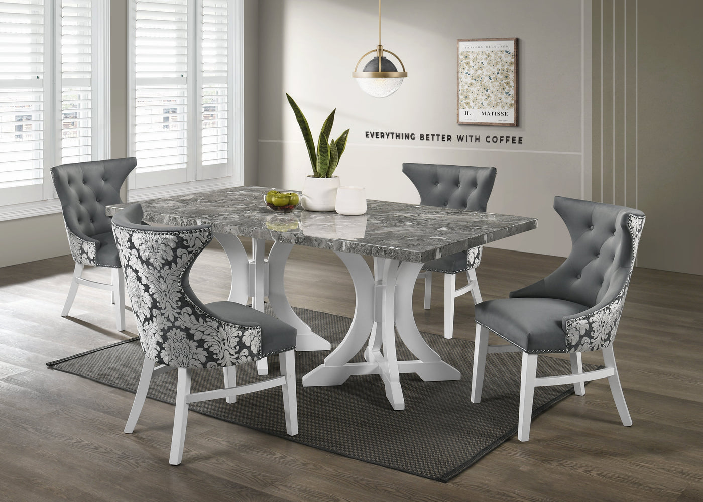 Amarilla Marble Dining Table - Grey, White