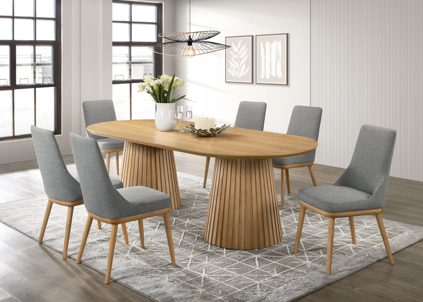 Dining Chairs Grey Oval Table Mikael 7-Piece Oval Dining Set Grey