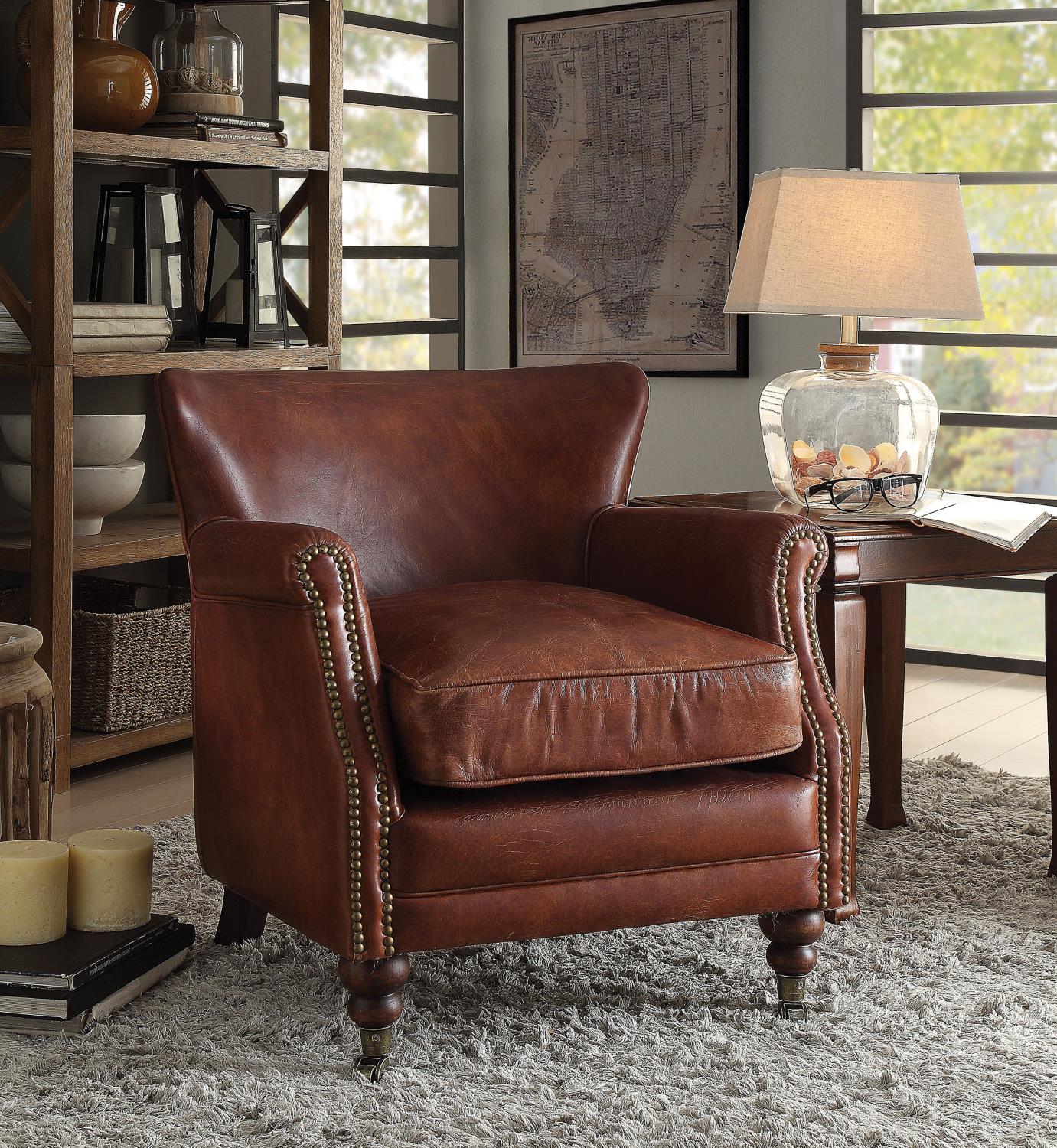 Lavish Leather Accent Chair - Vintage Dark Brown
