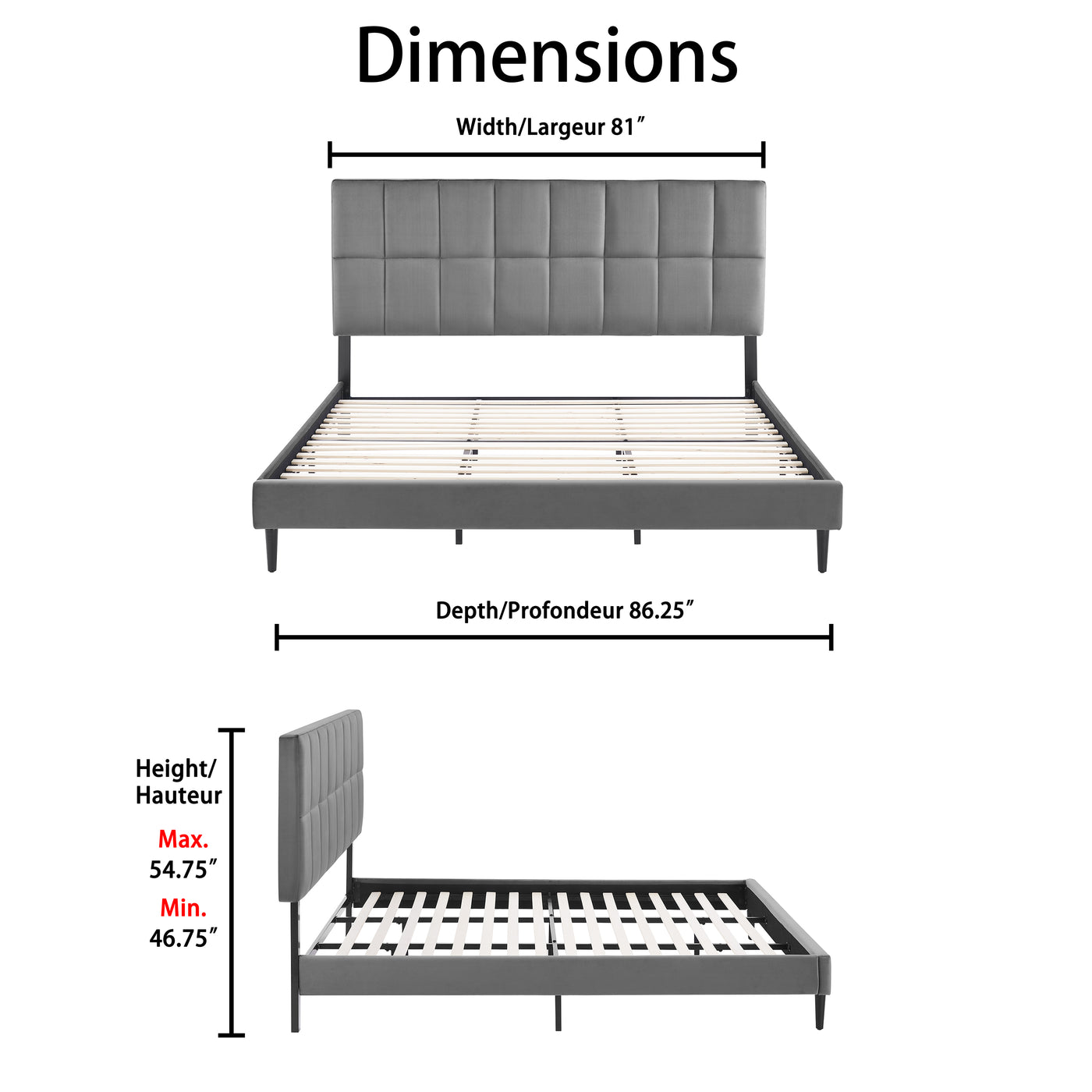 Sasha 3-Piece King Bed - Grey