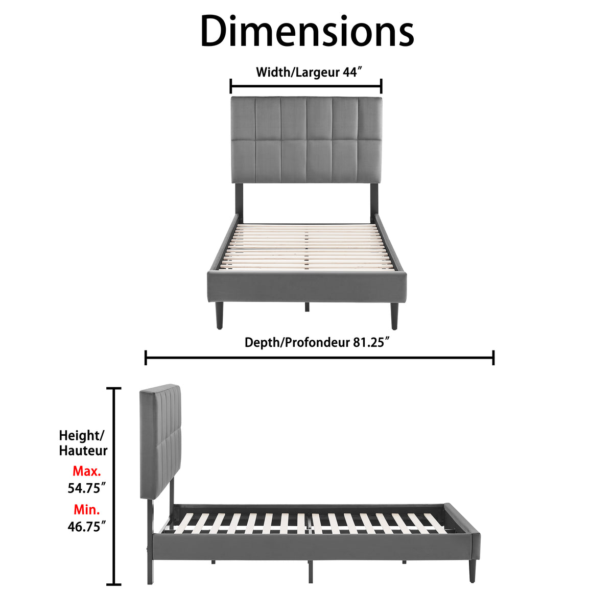 Sasha 3-Piece Twin Bed - Grey